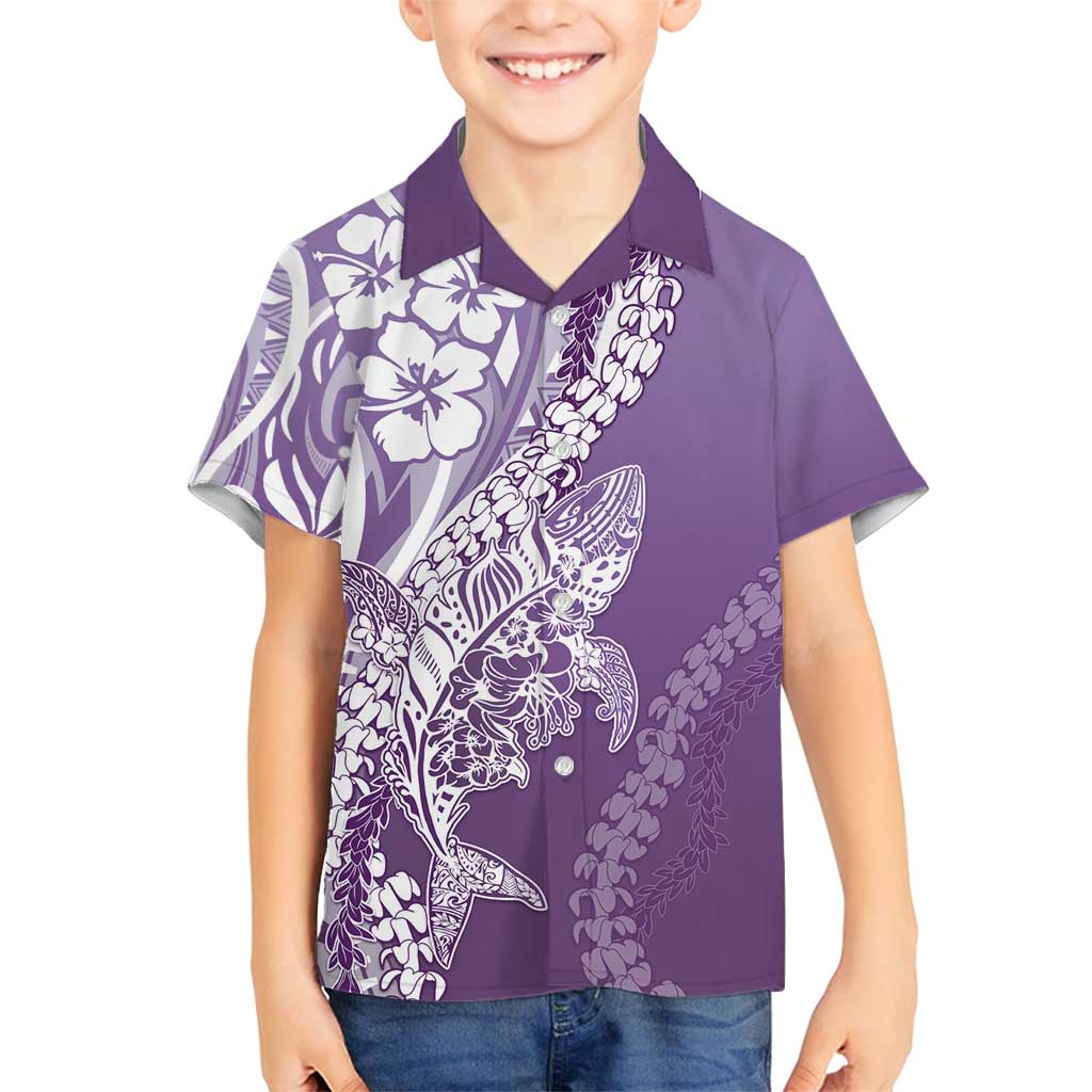 Hawaii Puakenikeni And Maile Lei Family Matching Long Sleeve Bodycon Dress and Hawaiian Shirt Violet Polynesian Shark Tattoo DT05 Son's Shirt Violet - Polynesian Pride