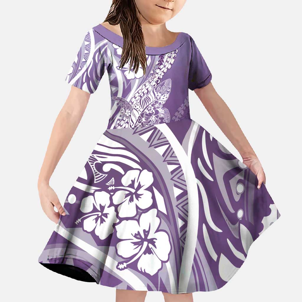 Hawaii Puakenikeni And Maile Lei Family Matching Mermaid Dress and Hawaiian Shirt Violet Polynesian Shark Tattoo DT05 Daughter's Dress Violet - Polynesian Pride