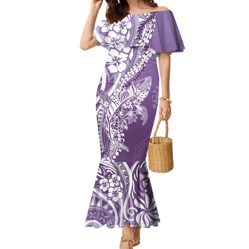 Hawaii Puakenikeni And Maile Lei Family Matching Mermaid Dress and Hawaiian Shirt Violet Polynesian Shark Tattoo DT05 Mom's Dress Violet - Polynesian Pride