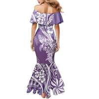 Hawaii Puakenikeni And Maile Lei Family Matching Mermaid Dress and Hawaiian Shirt Violet Polynesian Shark Tattoo DT05 - Polynesian Pride