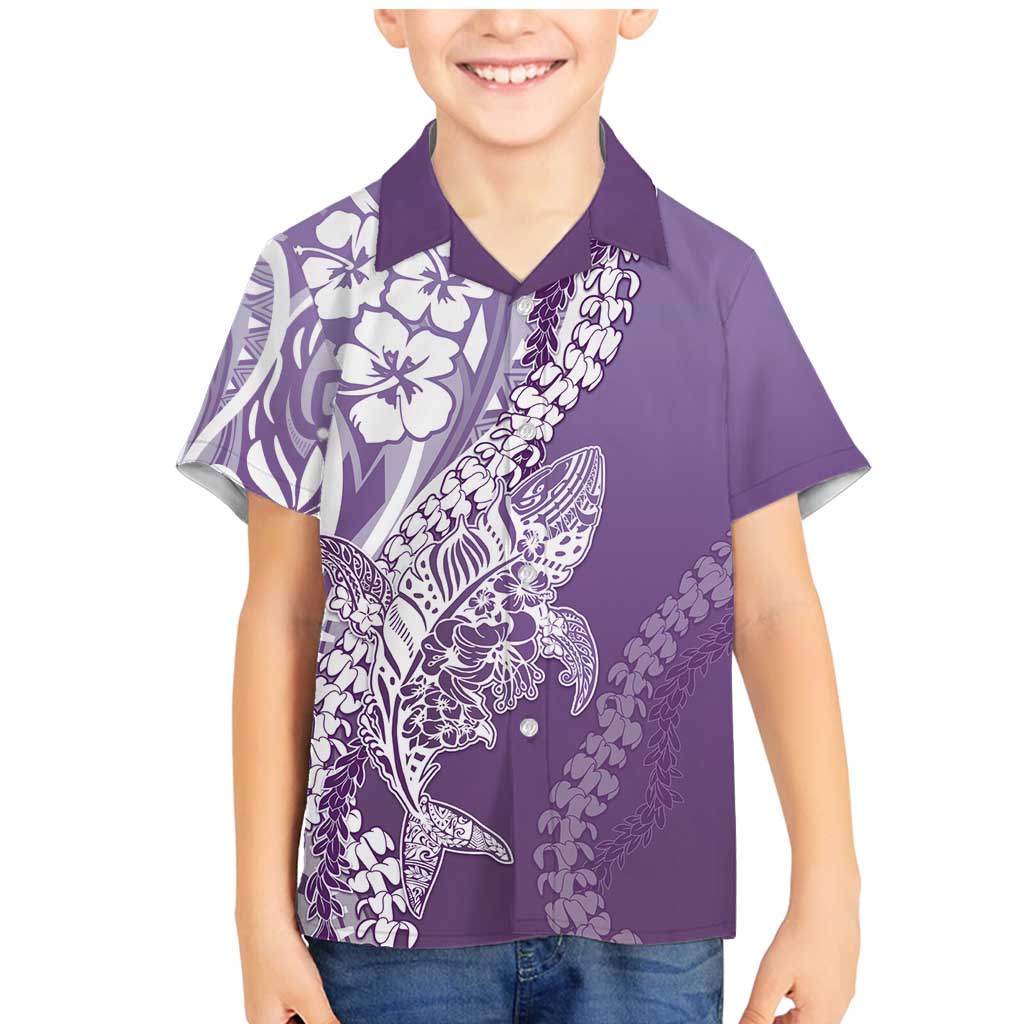 Hawaii Puakenikeni And Maile Lei Family Matching Mermaid Dress and Hawaiian Shirt Violet Polynesian Shark Tattoo DT05 Son's Shirt Violet - Polynesian Pride
