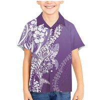 Hawaii Puakenikeni And Maile Lei Family Matching Mermaid Dress and Hawaiian Shirt Violet Polynesian Shark Tattoo DT05 Son's Shirt Violet - Polynesian Pride