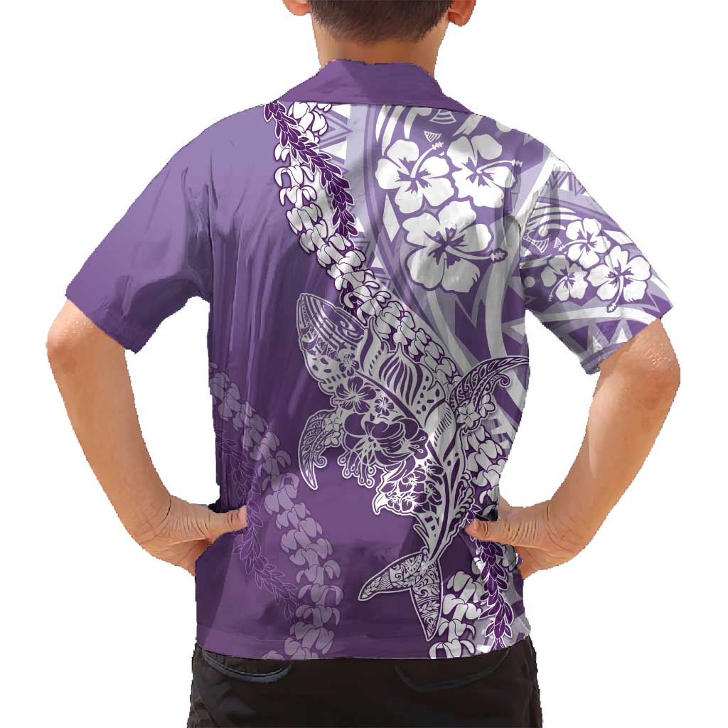 Hawaii Puakenikeni And Maile Lei Family Matching Off Shoulder Maxi Dress and Hawaiian Shirt Violet Polynesian Shark Tattoo DT05 - Polynesian Pride