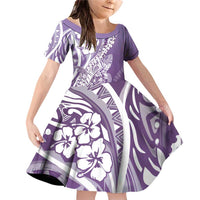 Hawaii Puakenikeni And Maile Lei Family Matching Off Shoulder Short Dress and Hawaiian Shirt Violet Polynesian Shark Tattoo DT05 Daughter's Dress Violet - Polynesian Pride