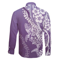 Hawaii Puakenikeni And Maile Lei Family Matching Off Shoulder Short Dress and Hawaiian Shirt Violet Polynesian Shark Tattoo DT05 - Polynesian Pride