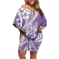 Hawaii Puakenikeni And Maile Lei Family Matching Off Shoulder Short Dress and Hawaiian Shirt Violet Polynesian Shark Tattoo DT05 Mom's Dress Violet - Polynesian Pride
