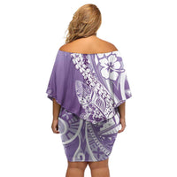 Hawaii Puakenikeni And Maile Lei Family Matching Off Shoulder Short Dress and Hawaiian Shirt Violet Polynesian Shark Tattoo DT05 - Polynesian Pride
