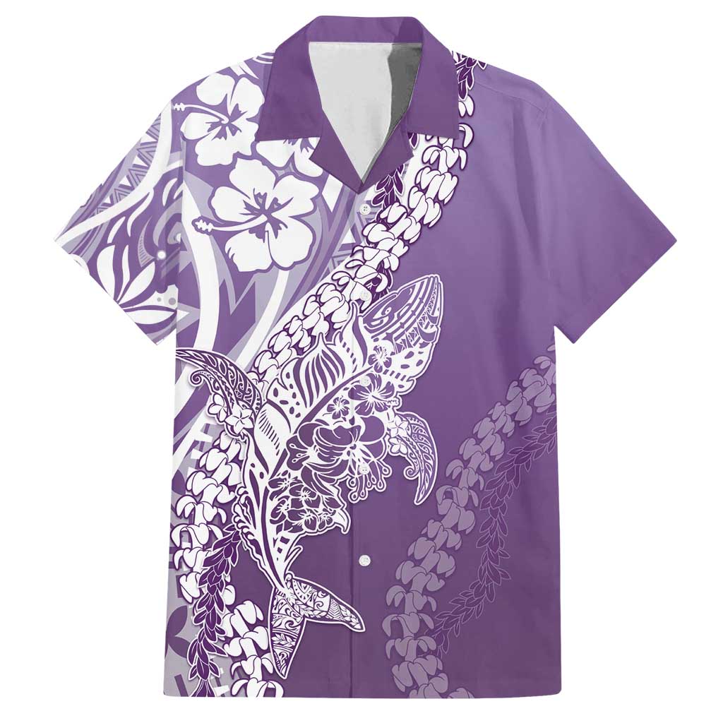 Hawaii Puakenikeni And Maile Lei Family Matching Puletasi and Hawaiian Shirt Violet Polynesian Shark Tattoo DT05 Dad's Shirt - Short Sleeve Violet - Polynesian Pride