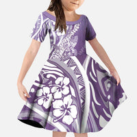 Hawaii Puakenikeni And Maile Lei Family Matching Short Sleeve Bodycon Dress and Hawaiian Shirt Violet Polynesian Shark Tattoo DT05 Daughter's Dress Violet - Polynesian Pride