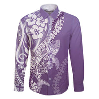 Hawaii Puakenikeni And Maile Lei Family Matching Short Sleeve Bodycon Dress and Hawaiian Shirt Violet Polynesian Shark Tattoo DT05 Dad's Shirt - Long Sleeve Violet - Polynesian Pride