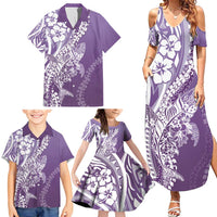 Hawaii Puakenikeni And Maile Lei Family Matching Summer Maxi Dress and Hawaiian Shirt Violet Polynesian Shark Tattoo DT05 - Polynesian Pride