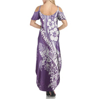 Hawaii Puakenikeni And Maile Lei Family Matching Summer Maxi Dress and Hawaiian Shirt Violet Polynesian Shark Tattoo DT05 - Polynesian Pride