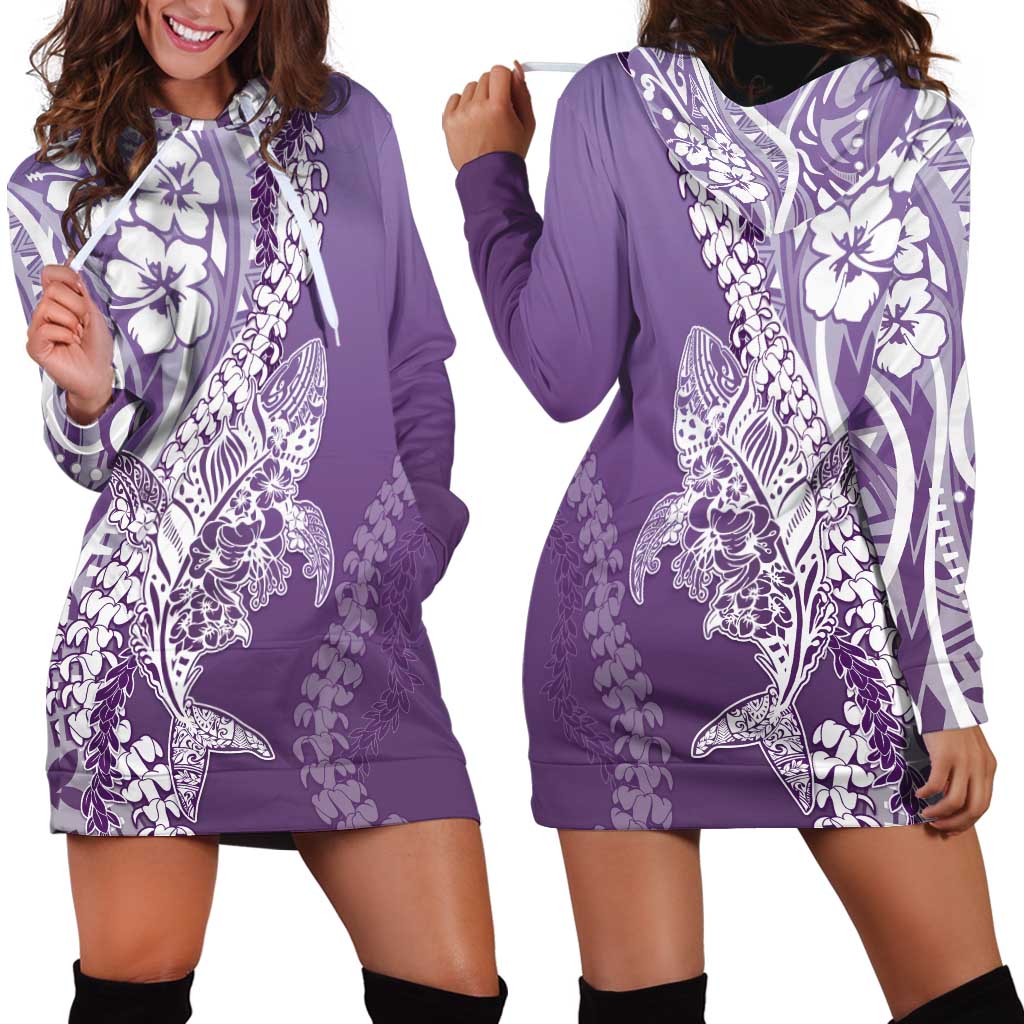 Hawaii Puakenikeni And Maile Lei Hoodie Dress Violet Polynesian Shark Tattoo DT05