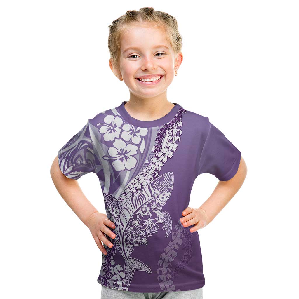 Hawaii Puakenikeni And Maile Lei Kid T Shirt Violet Polynesian Shark Tattoo DT05