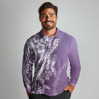 Hawaii Puakenikeni And Maile Lei Long Sleeve Polo Shirt Violet Polynesian Shark Tattoo DT05