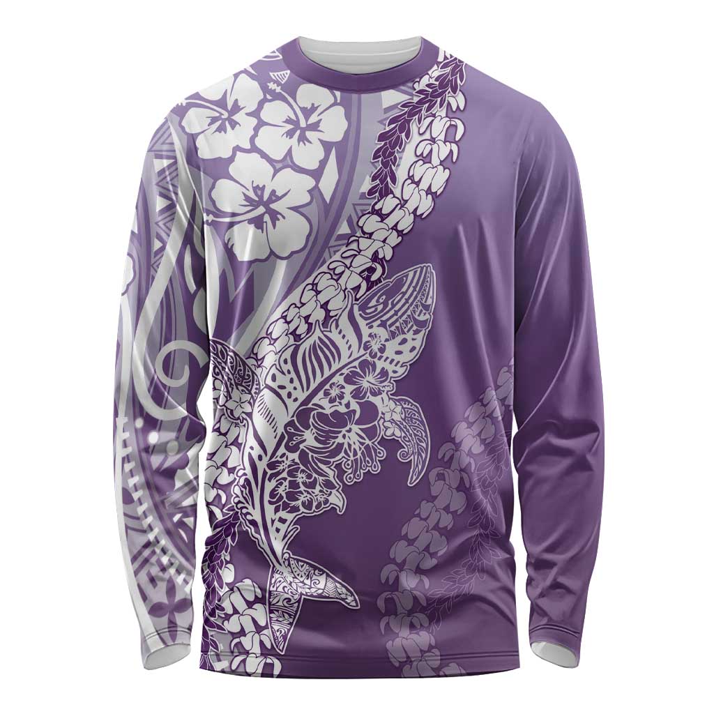 Hawaii Puakenikeni And Maile Lei Long Sleeve Shirt Violet Polynesian Shark Tattoo DT05 Unisex Violet - Polynesian Pride