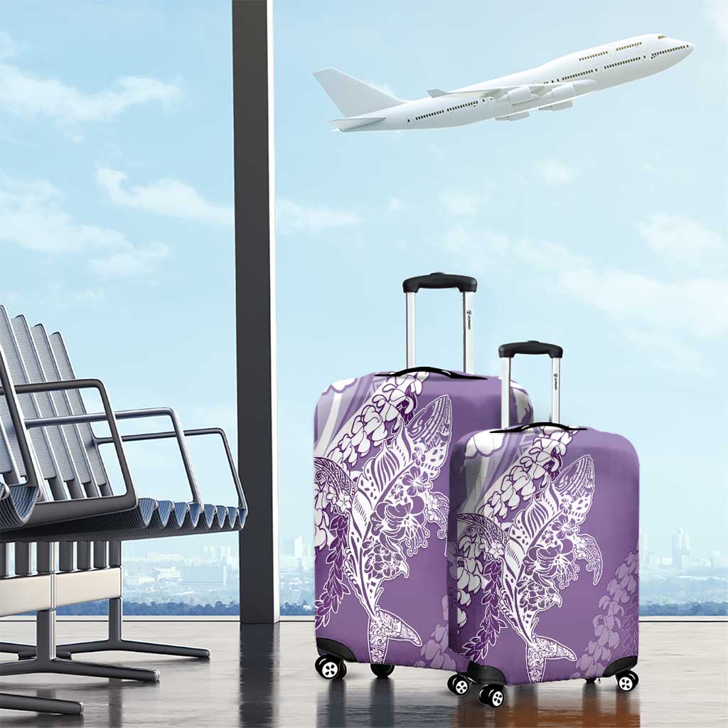 Hawaii Puakenikeni And Maile Lei Luggage Cover Violet Polynesian Shark Tattoo DT05