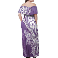 Hawaii Puakenikeni And Maile Lei Off Shoulder Maxi Dress Violet Polynesian Shark Tattoo DT05 - Polynesian Pride
