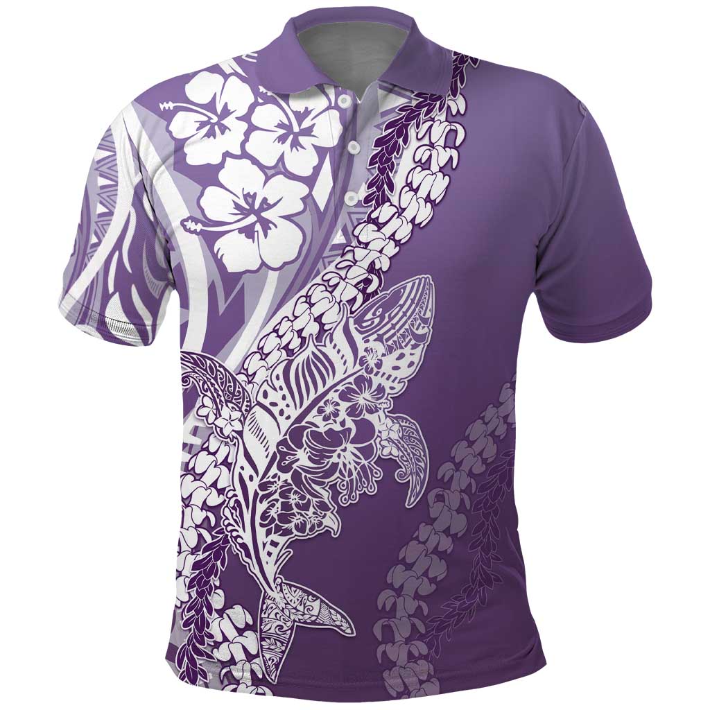 Hawaii Puakenikeni And Maile Lei Polo Shirt Violet Polynesian Shark Tattoo DT05