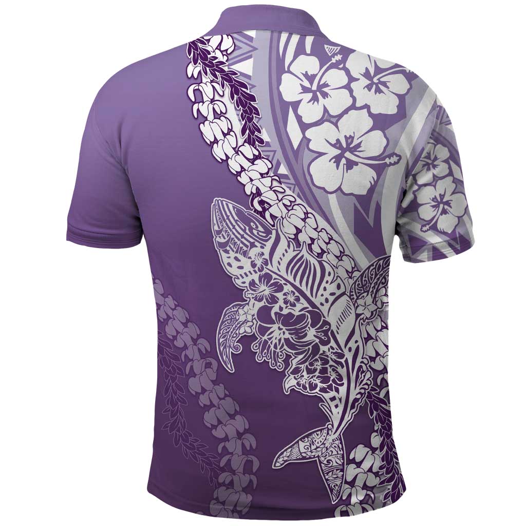Hawaii Puakenikeni And Maile Lei Polo Shirt Violet Polynesian Shark Tattoo DT05