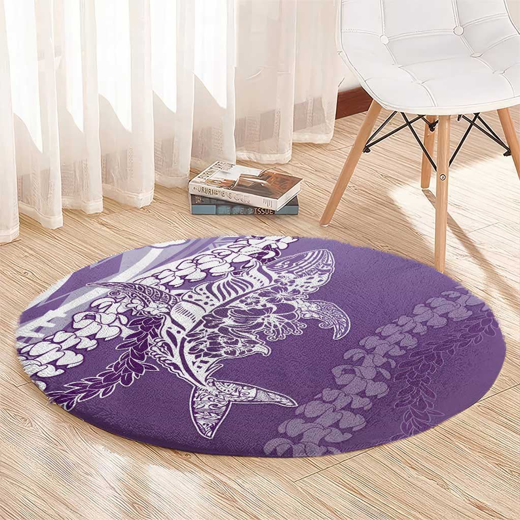 Hawaii Puakenikeni And Maile Lei Round Carpet Violet Polynesian Shark Tattoo DT05