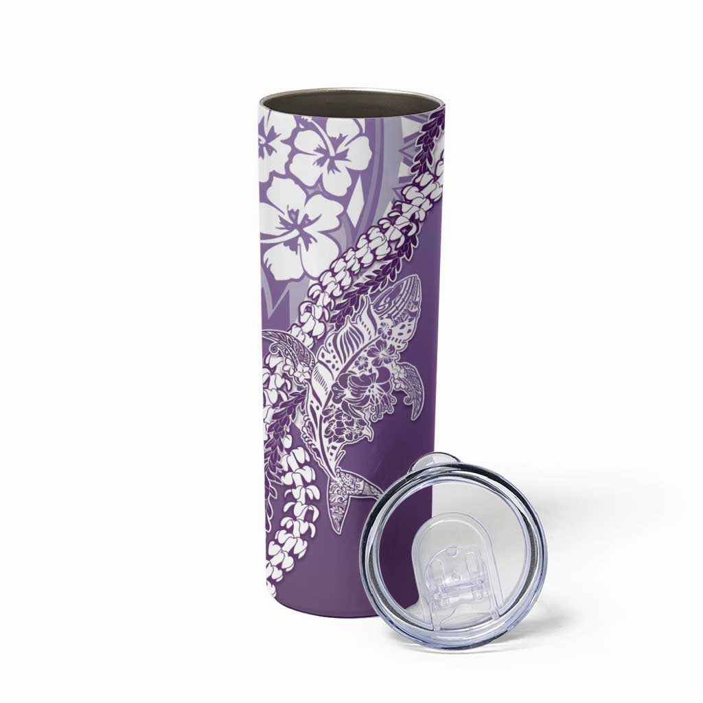 Hawaii Puakenikeni And Maile Lei Skinny Tumbler Violet Polynesian Shark Tattoo DT05