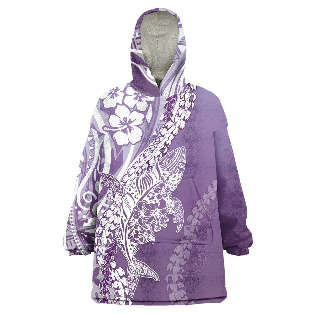 Hawaii Puakenikeni And Maile Lei Wearable Blanket Hoodie Violet Polynesian Shark Tattoo DT05