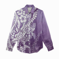 Hawaii Puakenikeni And Maile Lei Women Casual Shirt Violet Polynesian Shark Tattoo DT05