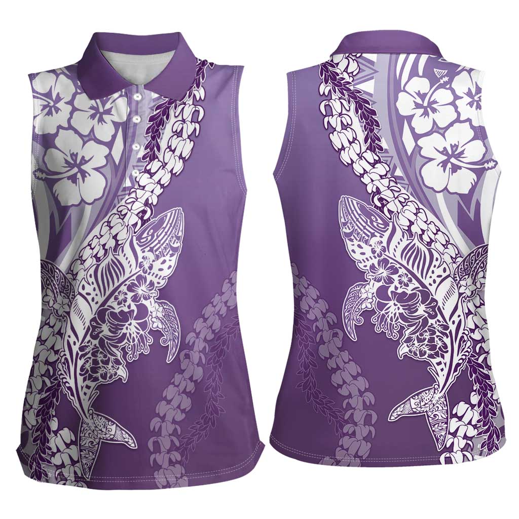 Hawaii Puakenikeni And Maile Lei Women Sleeveless Polo Shirt Violet Polynesian Shark Tattoo DT05