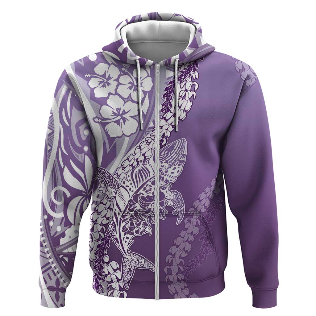 Hawaii Puakenikeni And Maile Lei Zip Hoodie Violet Polynesian Shark Tattoo DT05