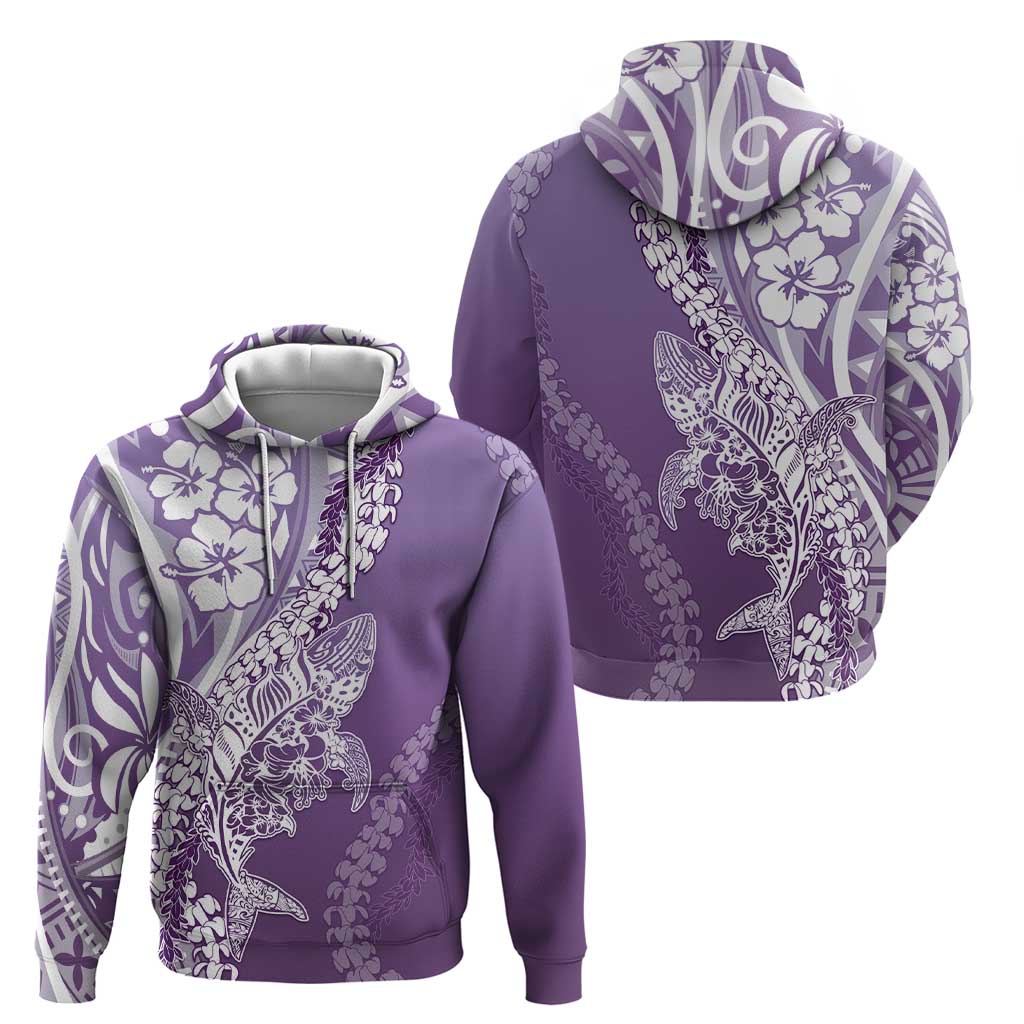 Hawaii Puakenikeni And Maile Lei Zip Hoodie Violet Polynesian Shark Tattoo DT05