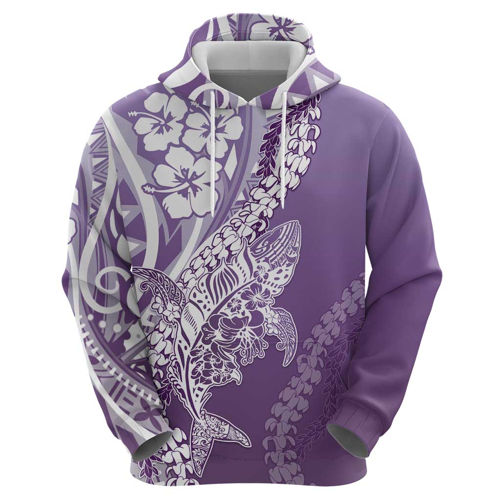 Hawaii Puakenikeni And Maile Lei Zip Hoodie Violet Polynesian Shark Tattoo DT05