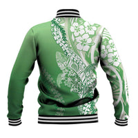 Hawaii Puakenikeni And Maile Lei Baseball Jacket Green Polynesian Shark Tattoo DT05