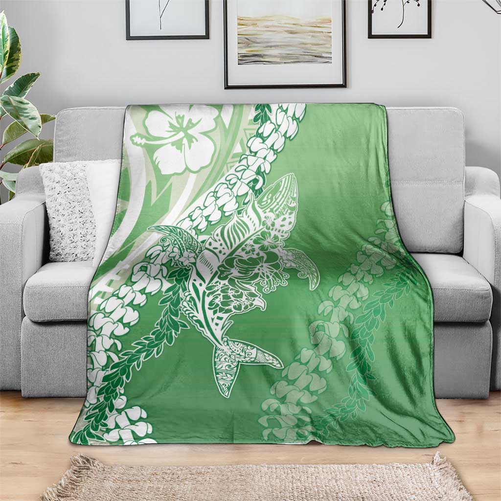 Hawaii Puakenikeni And Maile Lei Blanket Green Polynesian Shark Tattoo DT05
