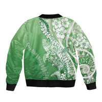 Hawaii Puakenikeni And Maile Lei Bomber Jacket Green Polynesian Shark Tattoo DT05