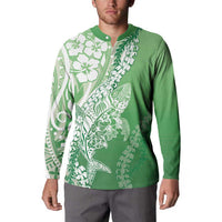 Hawaii Puakenikeni And Maile Lei Button Sweatshirt Green Polynesian Shark Tattoo DT05