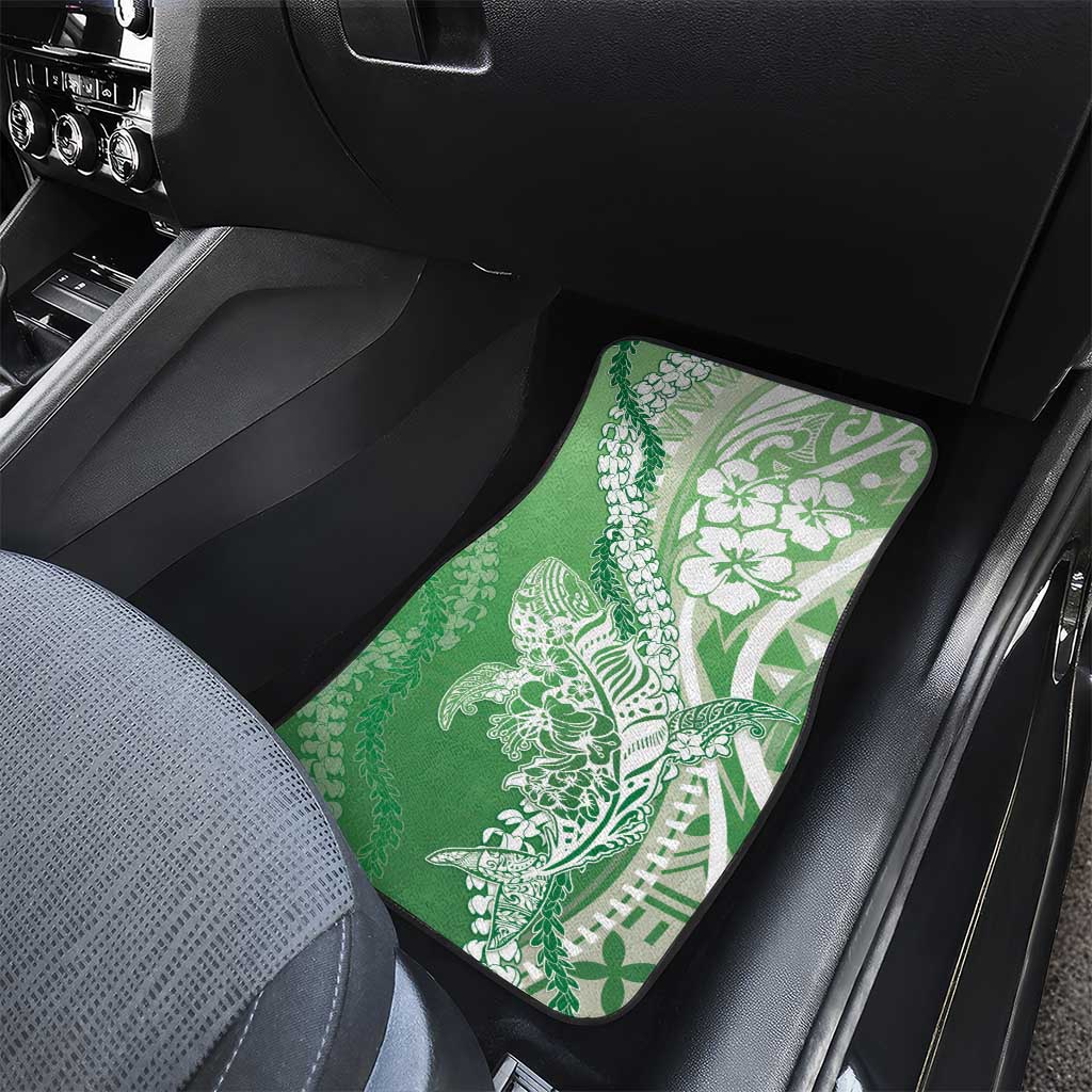 Hawaii Puakenikeni And Maile Lei Car Mats Green Polynesian Shark Tattoo DT05