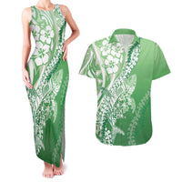 Hawaii Puakenikeni And Maile Lei Couples Matching Tank Maxi Dress and Hawaiian Shirt Green Polynesian Shark Tattoo DT05 Green - Polynesian Pride