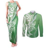Hawaii Puakenikeni And Maile Lei Couples Matching Tank Maxi Dress and Long Sleeve Button Shirt Green Polynesian Shark Tattoo DT05 Green - Polynesian Pride