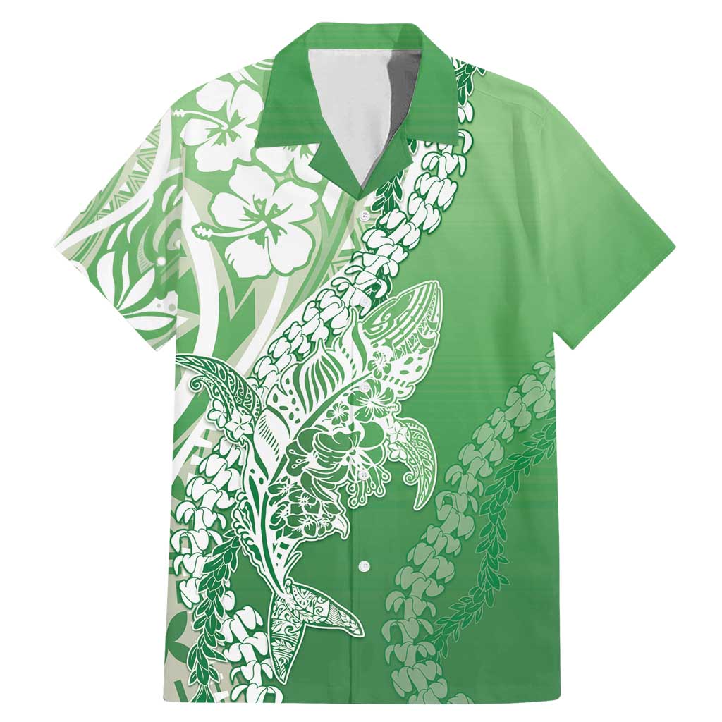 Hawaii Puakenikeni And Maile Lei Family Matching Mermaid Dress and Hawaiian Shirt Green Polynesian Shark Tattoo DT05 Dad's Shirt - Short Sleeve Green - Polynesian Pride