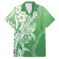Hawaii Puakenikeni And Maile Lei Family Matching Off Shoulder Short Dress and Hawaiian Shirt Green Polynesian Shark Tattoo DT05 Dad's Shirt - Short Sleeve Green - Polynesian Pride