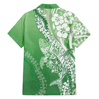 Hawaii Puakenikeni And Maile Lei Family Matching Off Shoulder Short Dress and Hawaiian Shirt Green Polynesian Shark Tattoo DT05 - Polynesian Pride
