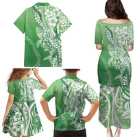 Hawaii Puakenikeni And Maile Lei Family Matching Puletasi and Hawaiian Shirt Green Polynesian Shark Tattoo DT05 - Polynesian Pride