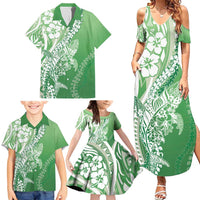 Hawaii Puakenikeni And Maile Lei Family Matching Summer Maxi Dress and Hawaiian Shirt Green Polynesian Shark Tattoo DT05 - Polynesian Pride
