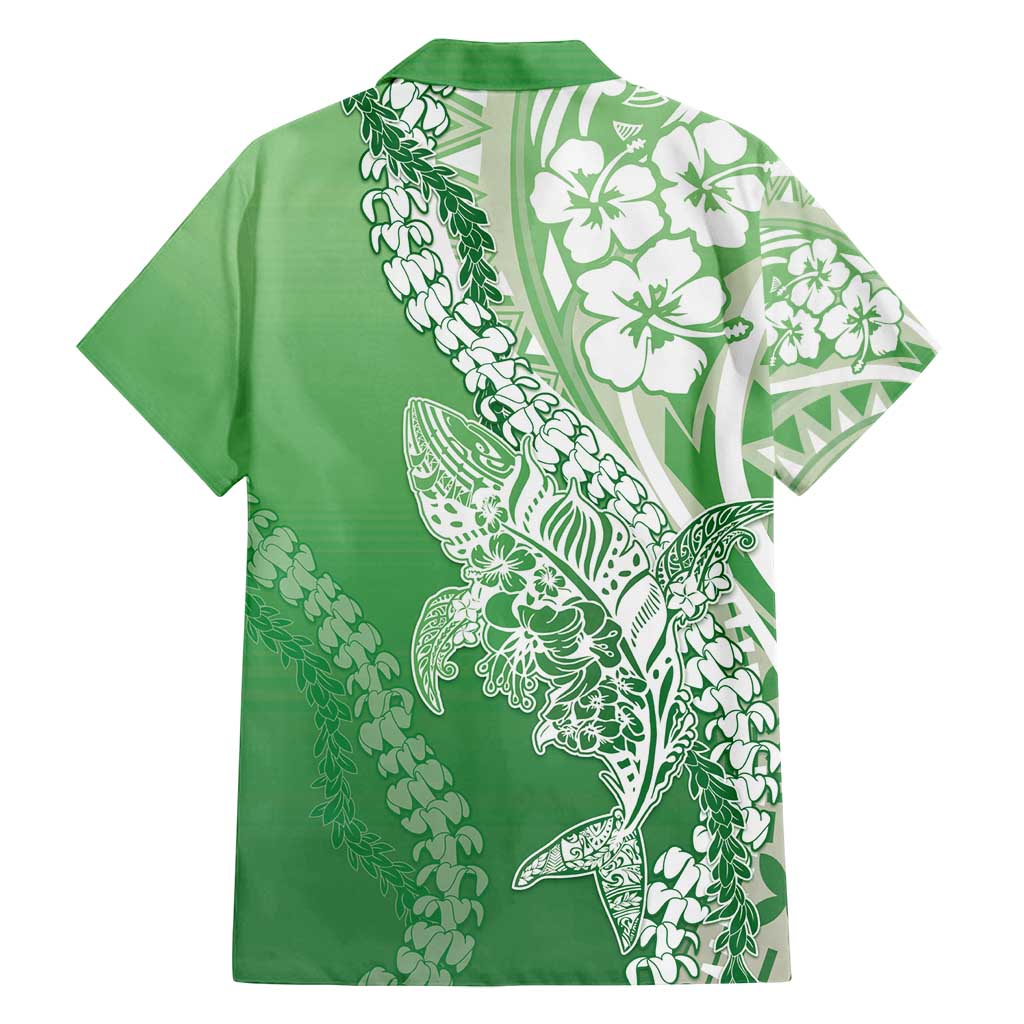 Hawaii Puakenikeni And Maile Lei Family Matching Summer Maxi Dress and Hawaiian Shirt Green Polynesian Shark Tattoo DT05 - Polynesian Pride