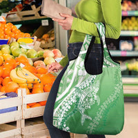 Hawaii Puakenikeni And Maile Lei Grocery Bag Green Polynesian Shark Tattoo DT05