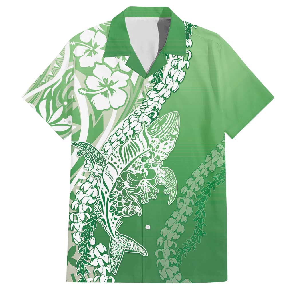 Hawaii Puakenikeni And Maile Lei Hawaiian Shirt Green Polynesian Shark Tattoo DT05
