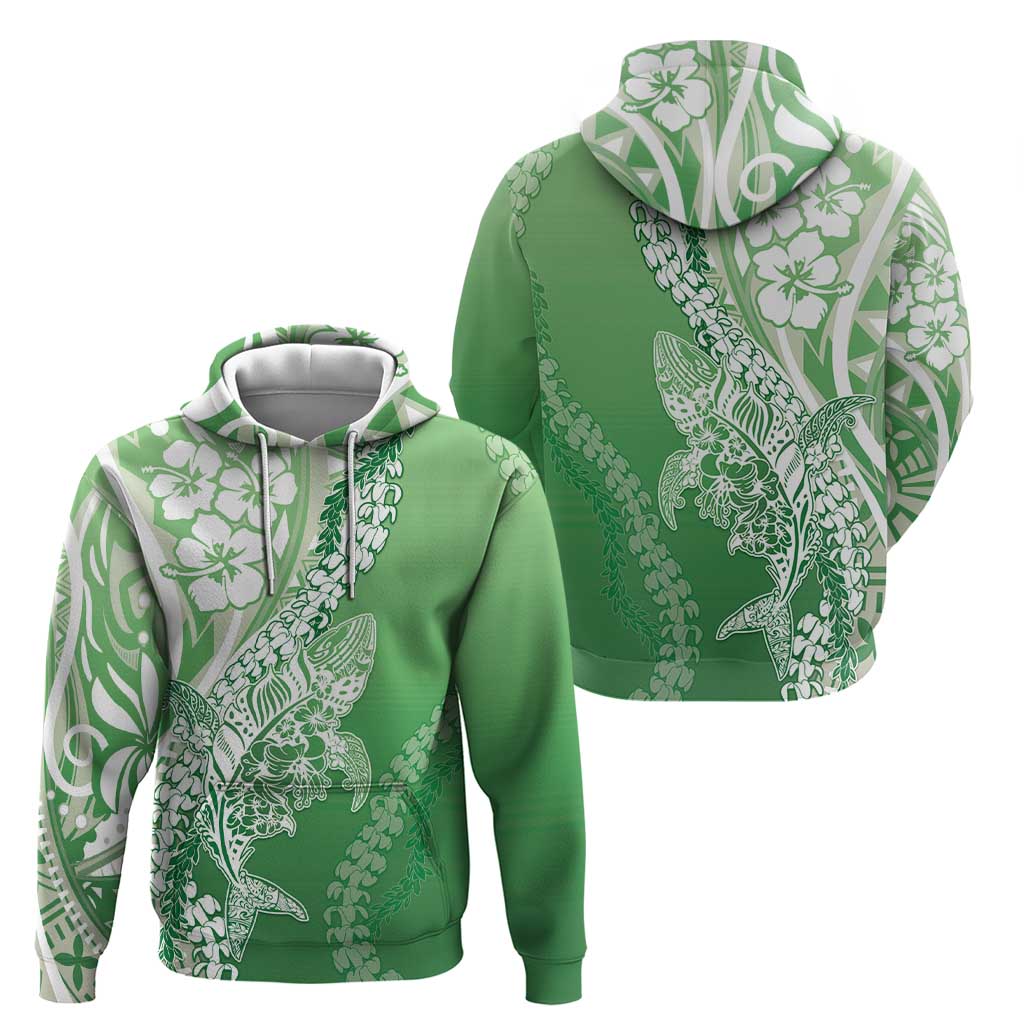 Hawaii Puakenikeni And Maile Lei Hoodie Green Polynesian Shark Tattoo DT05