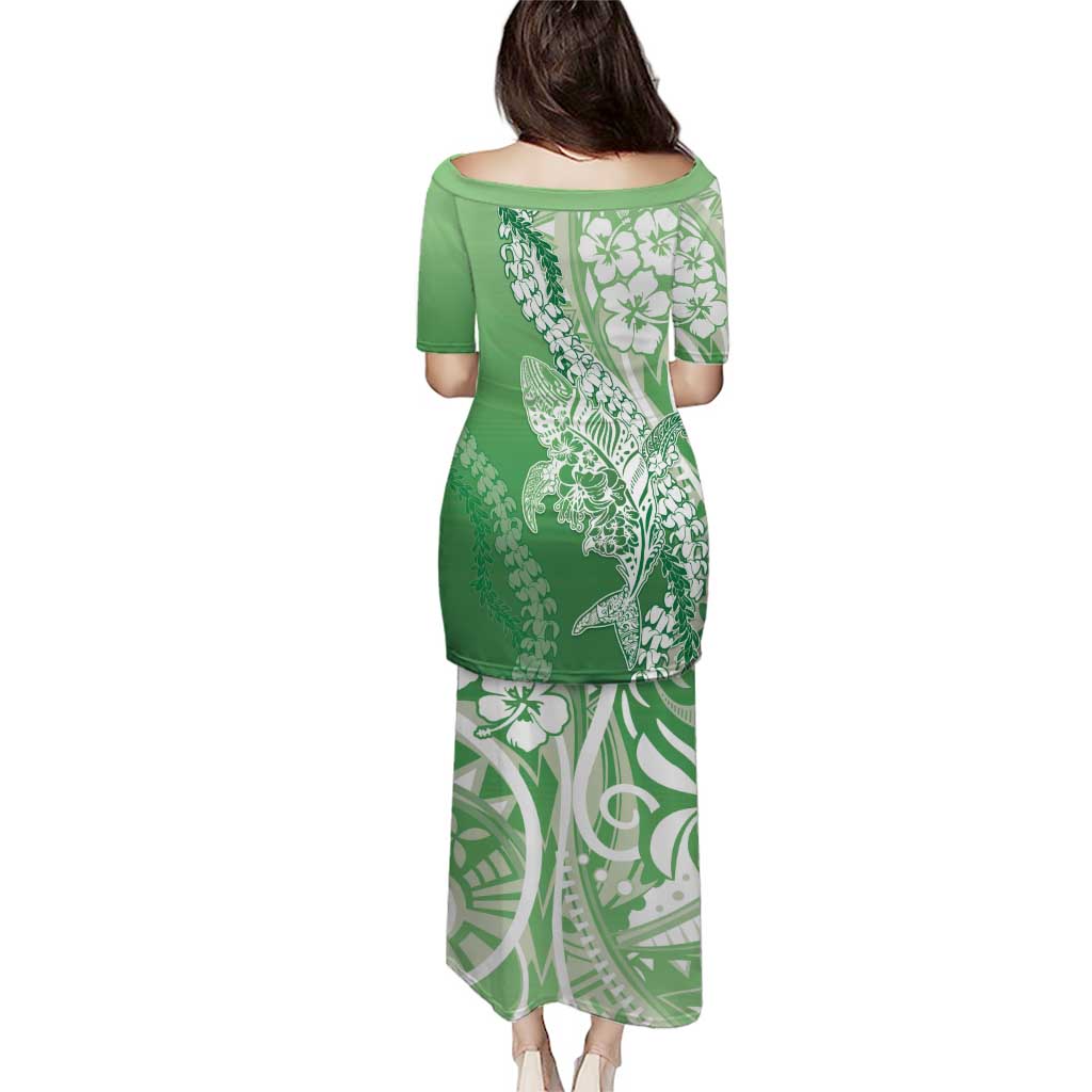 Hawaii Puakenikeni And Maile Lei Puletasi Green Polynesian Shark Tattoo DT05