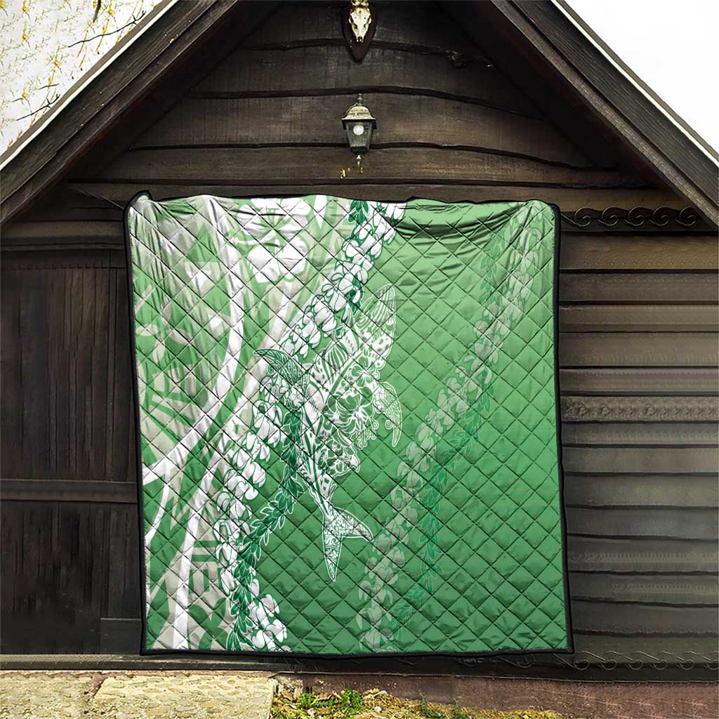Hawaii Puakenikeni And Maile Lei Quilt Green Polynesian Shark Tattoo DT05